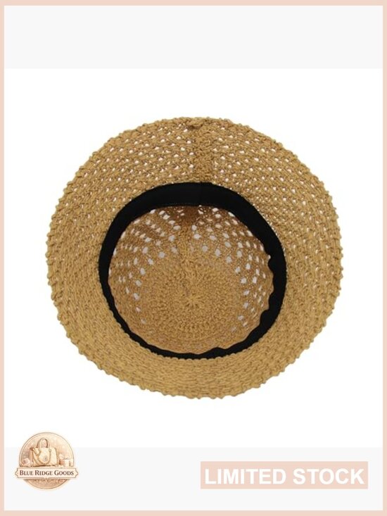 Straw Bucket Hat Women Knitted Crochet Sun Hat Packable Woven Beach Hat main image 5